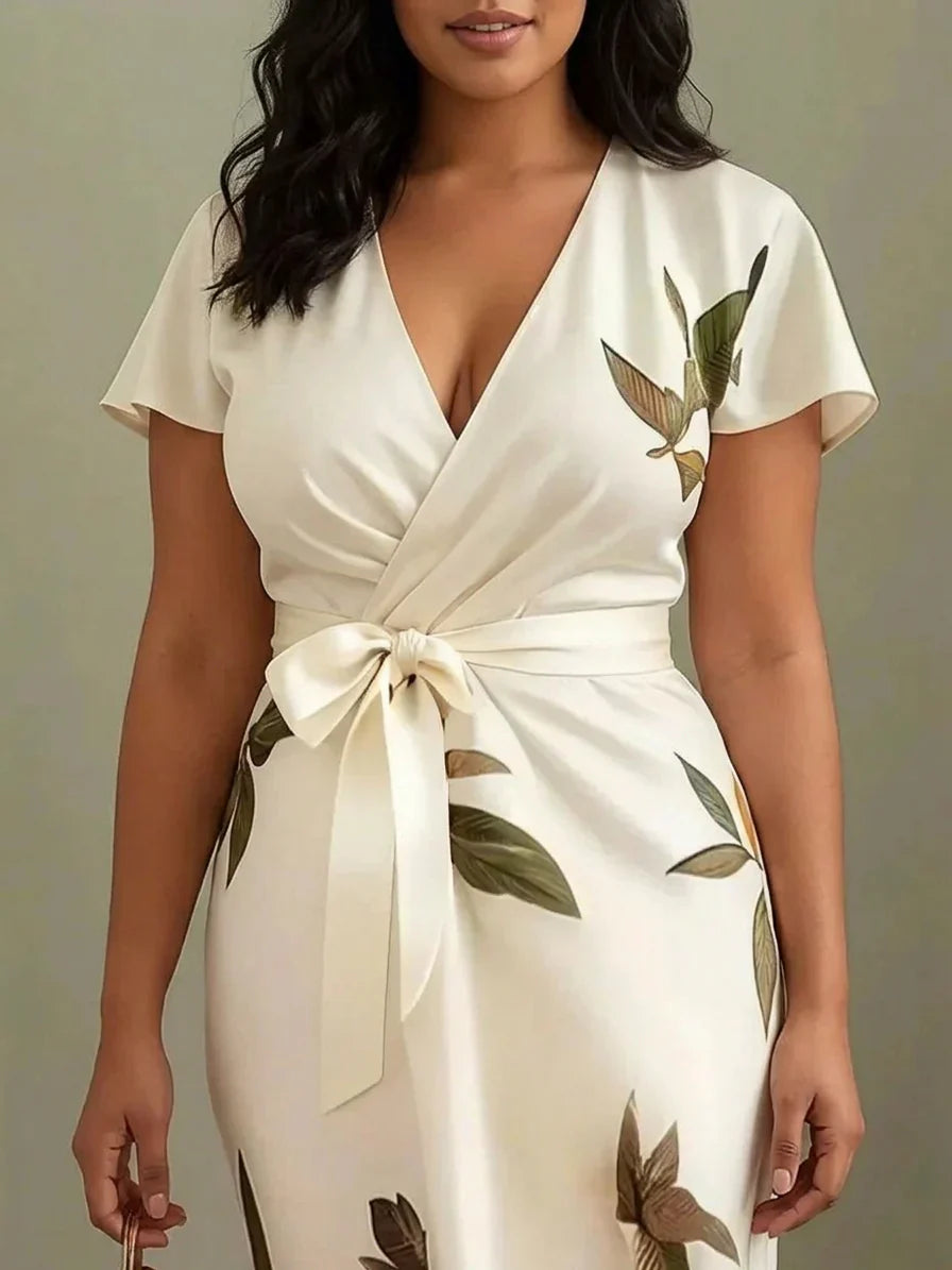 Judy | Abito Midi Satin Bianco con Maniche Corte