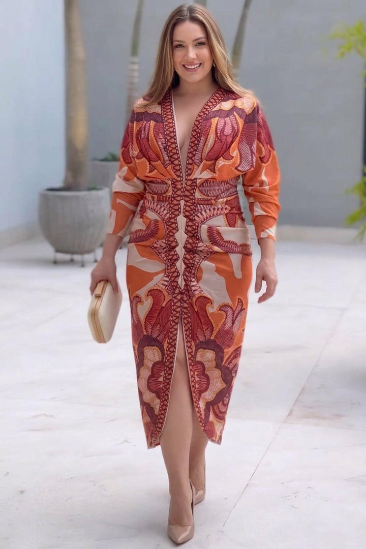 Eva | Abito Midi Dolman con Stampa Sun Escape