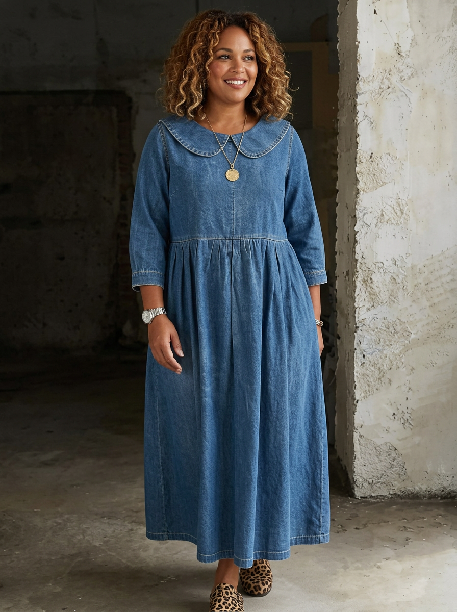 Clara | Vestito in Denim con Colletto Peter Pan
