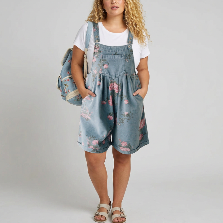 Judy | Tuta in Denim Lavato Vintage con Stampa Floreale e Sensazione di Cotone Morbido