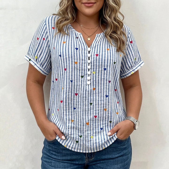 Olivia | Blusa a Righe con Stampa Cuori