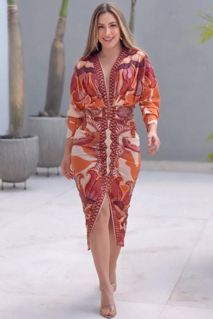 Eva | Abito Midi Dolman con Stampa Sun Escape