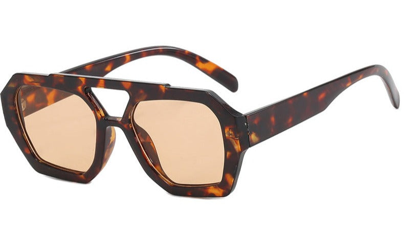 Occhiali da sole, montatura geometrica con doppio ponte, acetato, giallo/marrone, Donna