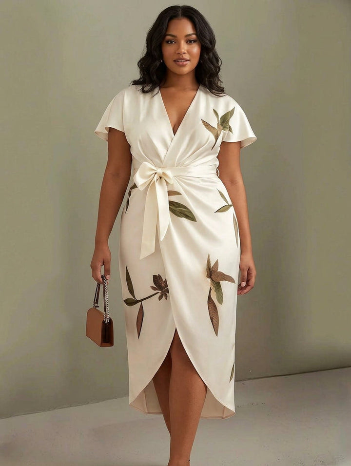 Judy | Abito Midi Satin Bianco con Maniche Corte