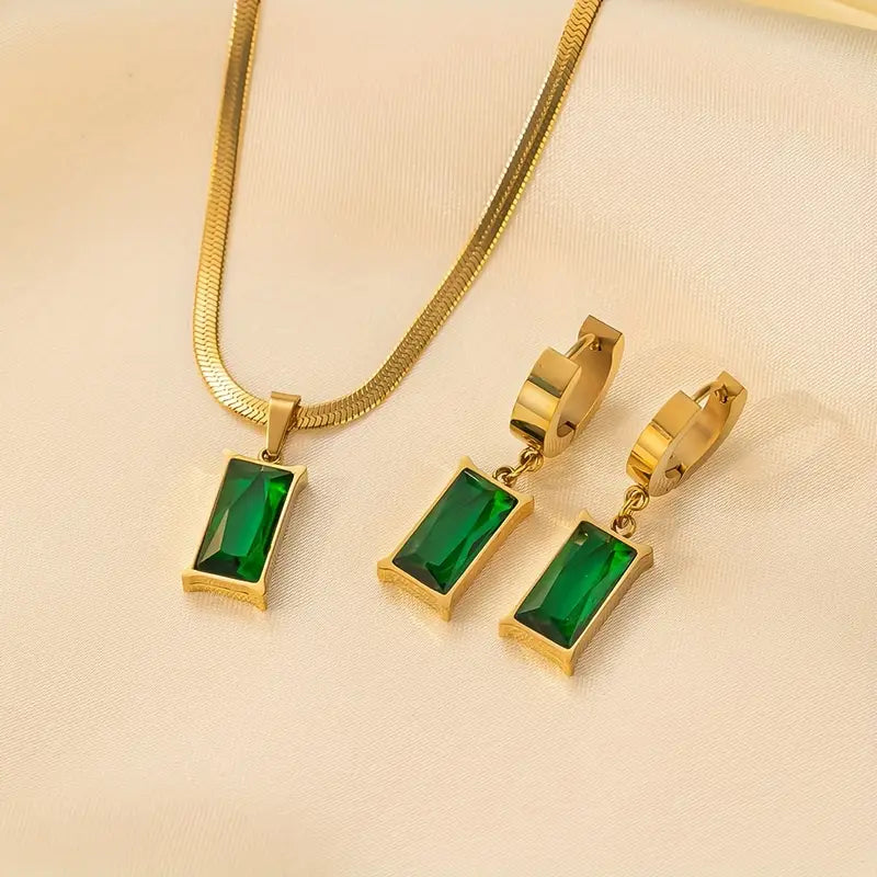 Elvine – Set di Gioielli Geometria Emeralda