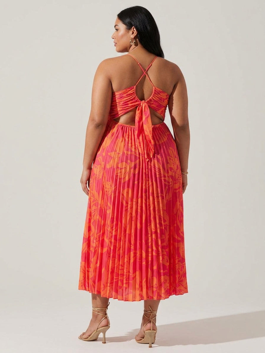 Heather | Collezione Abito Midi Plissettato con Stampa Floreale Chic Costiera Elegante