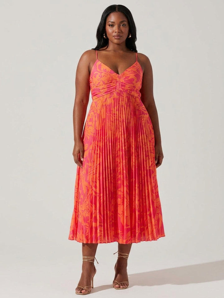 Heather | Collezione Abito Midi Plissettato con Stampa Floreale Chic Costiera Elegante