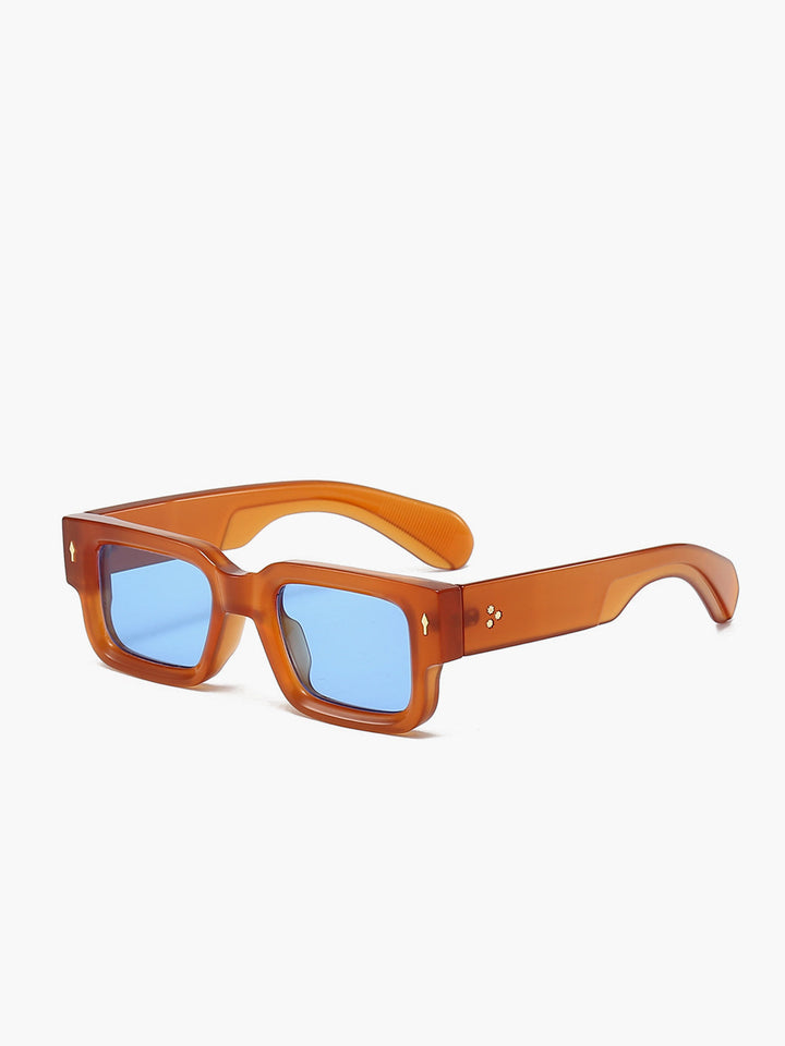 Occhiali da sole, montatura trasparente color ambra con lenti blu, acetato, Donna