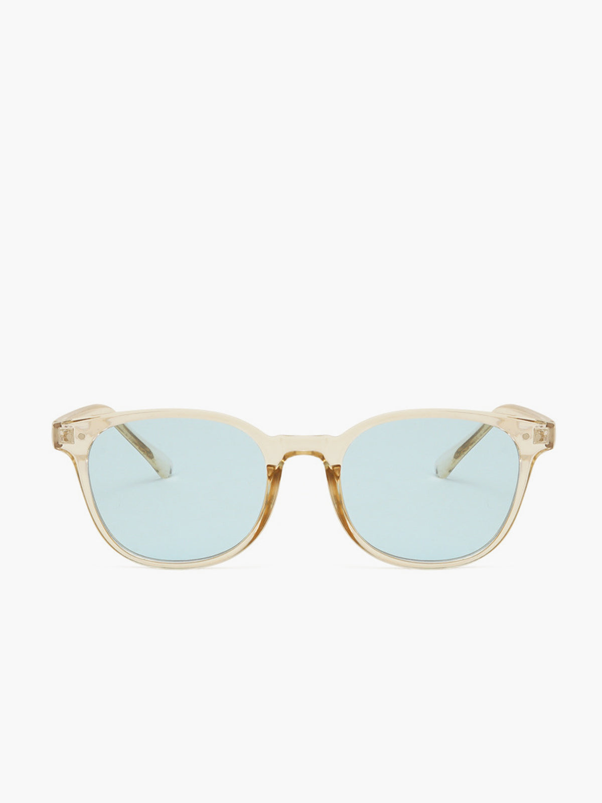 Occhiali da sole, montatura in acetato trasparente beige con lenti azzurro chiaro, acetato, Donna