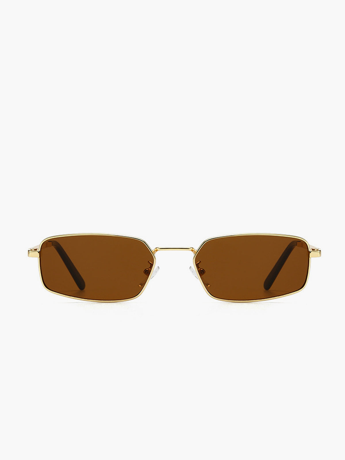 Occhiali da sole, montatura rettangolare in metallo color oro con dettagli fini sulle tempie, metallo, da donna
