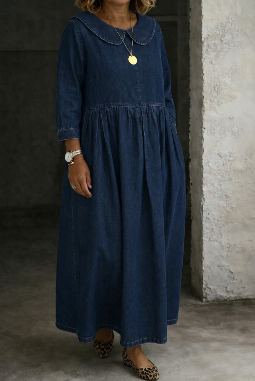 Clara | Vestito in Denim con Colletto Peter Pan