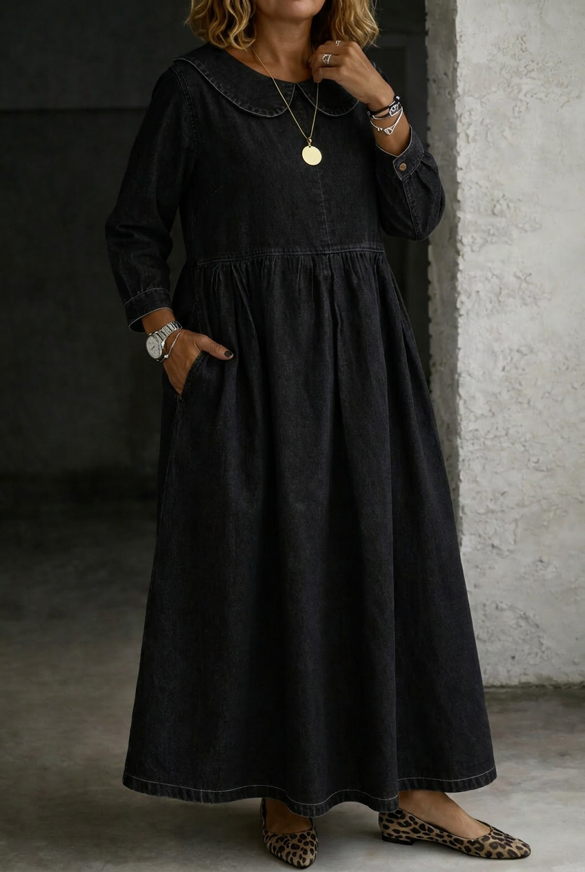 Clara | Vestito in Denim con Colletto Peter Pan