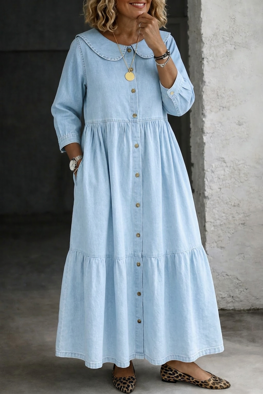 Clara | Vestito in Denim con Colletto Peter Pan