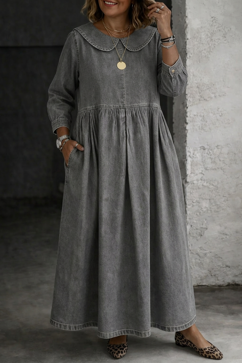 Clara | Vestito in Denim con Colletto Peter Pan