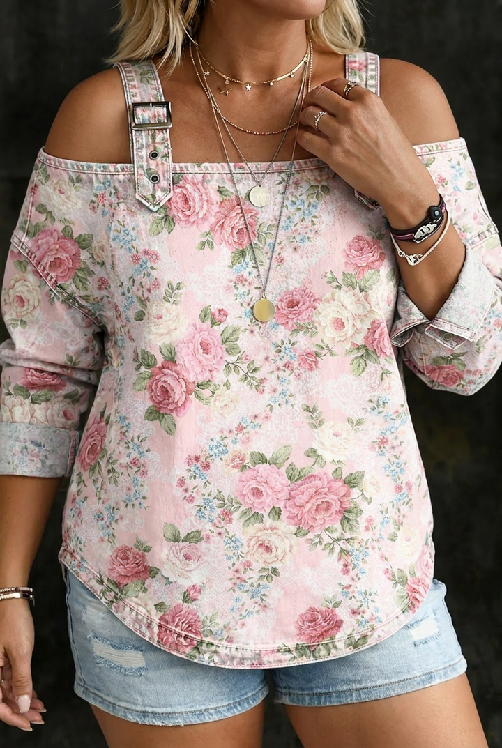 Sofia | Vestito in Denim con Colletto Floreale