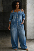 Allegra | Tuta Jumpsuit in Denim Spalla Scoperta
