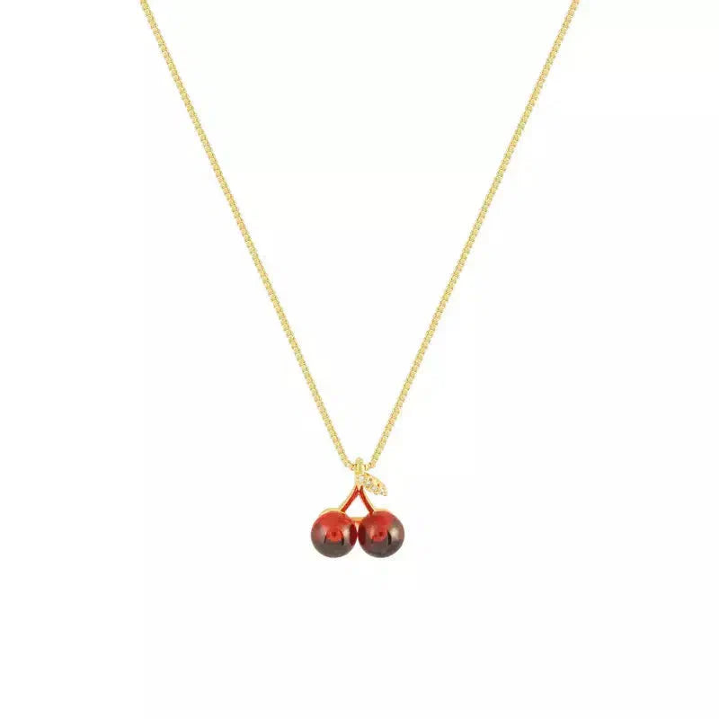 Cléora | Collana d'oro con pendenti a forma di ciliegia scintillanti