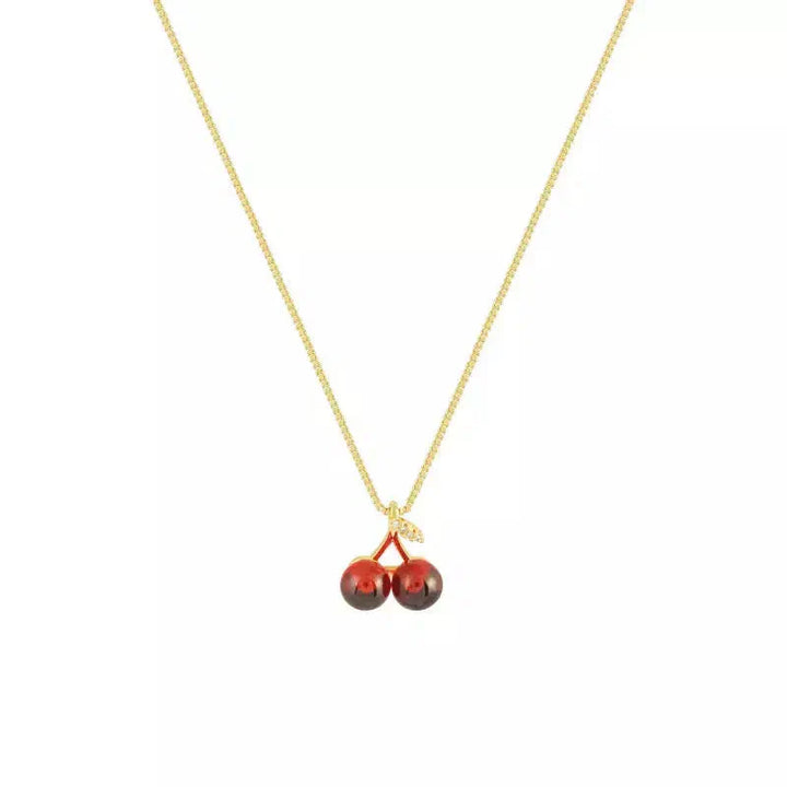 Cléora | Collana d'oro con pendenti a forma di ciliegia scintillanti
