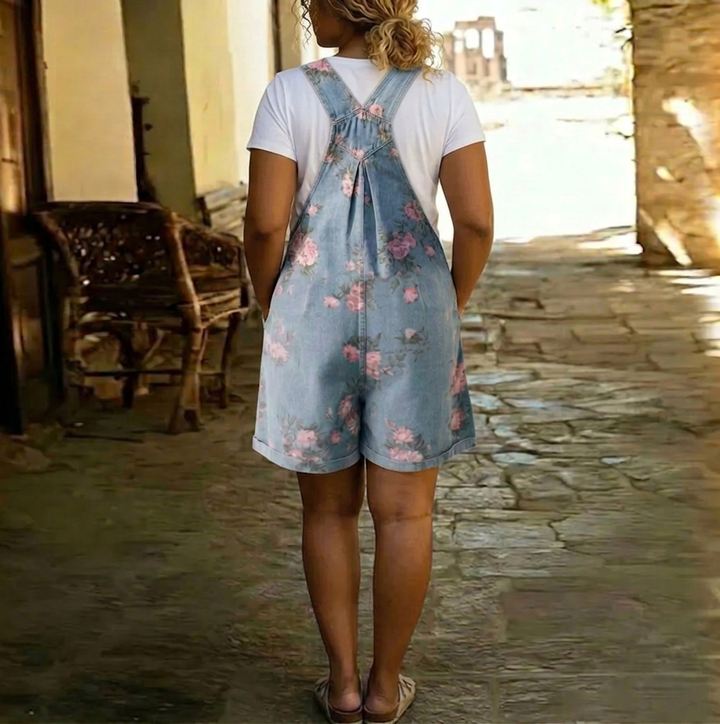 Judy | Tuta in Denim Lavato Vintage con Stampa Floreale e Sensazione di Cotone Morbido