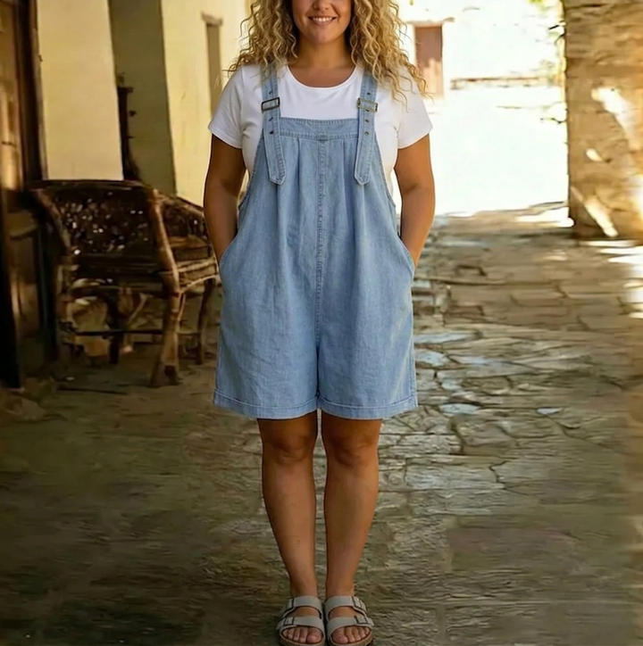 Clara | Salopette in Denim Vintage Lavato Cotone Morbido Blu Chiaro