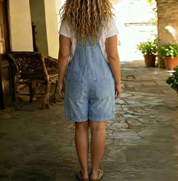 Clara | Salopette in Denim Vintage Lavato Cotone Morbido Blu Chiaro