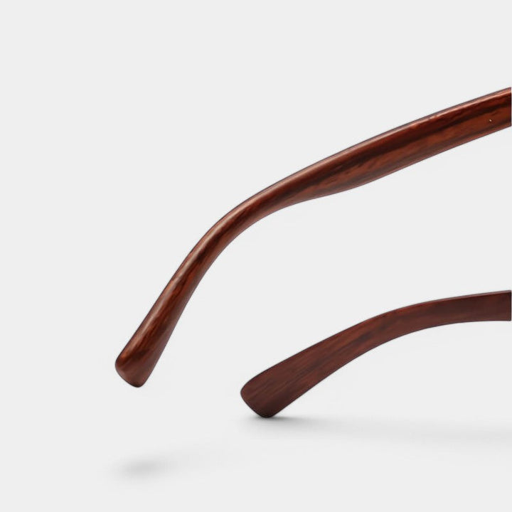 Occhiali da sole, gambe in finto legno marrone, plastica e legno sintetico, Donna