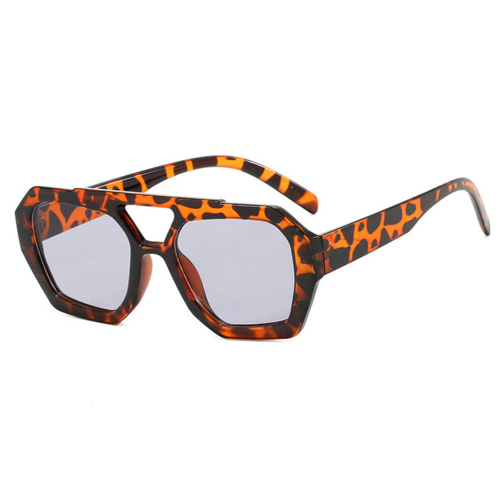 Occhiali da sole, montatura geometrica con doppio ponte, acetato, giallo/marrone, Donna