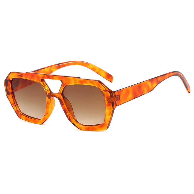 Occhiali da sole, montatura geometrica con doppio ponte, acetato, giallo/marrone, Donna