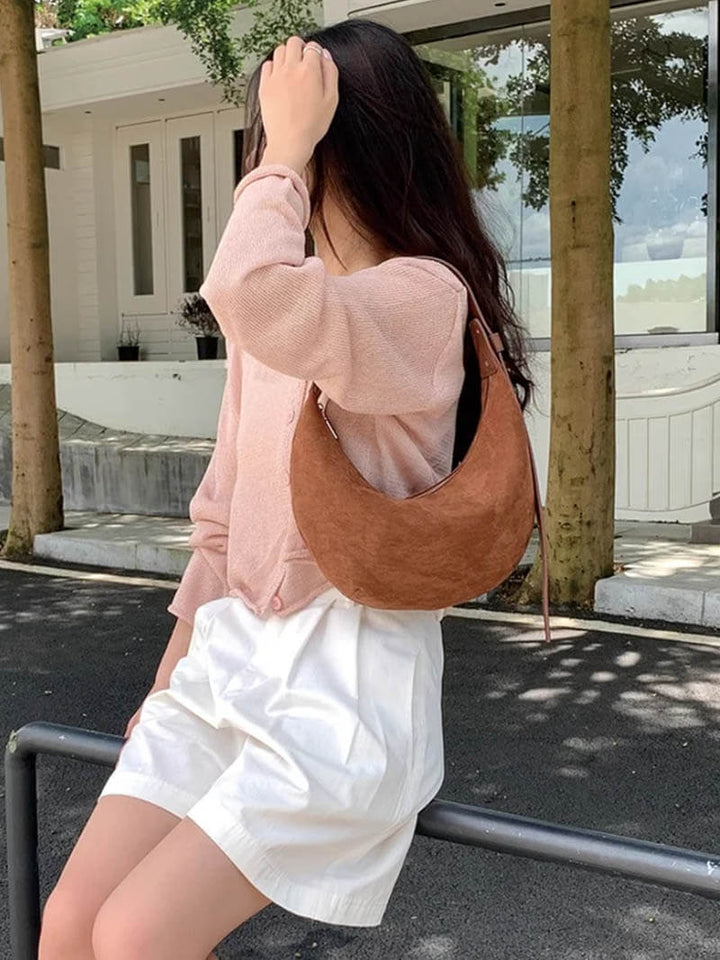 Coralie | Borsa in Finta Suede a Mezza Luna