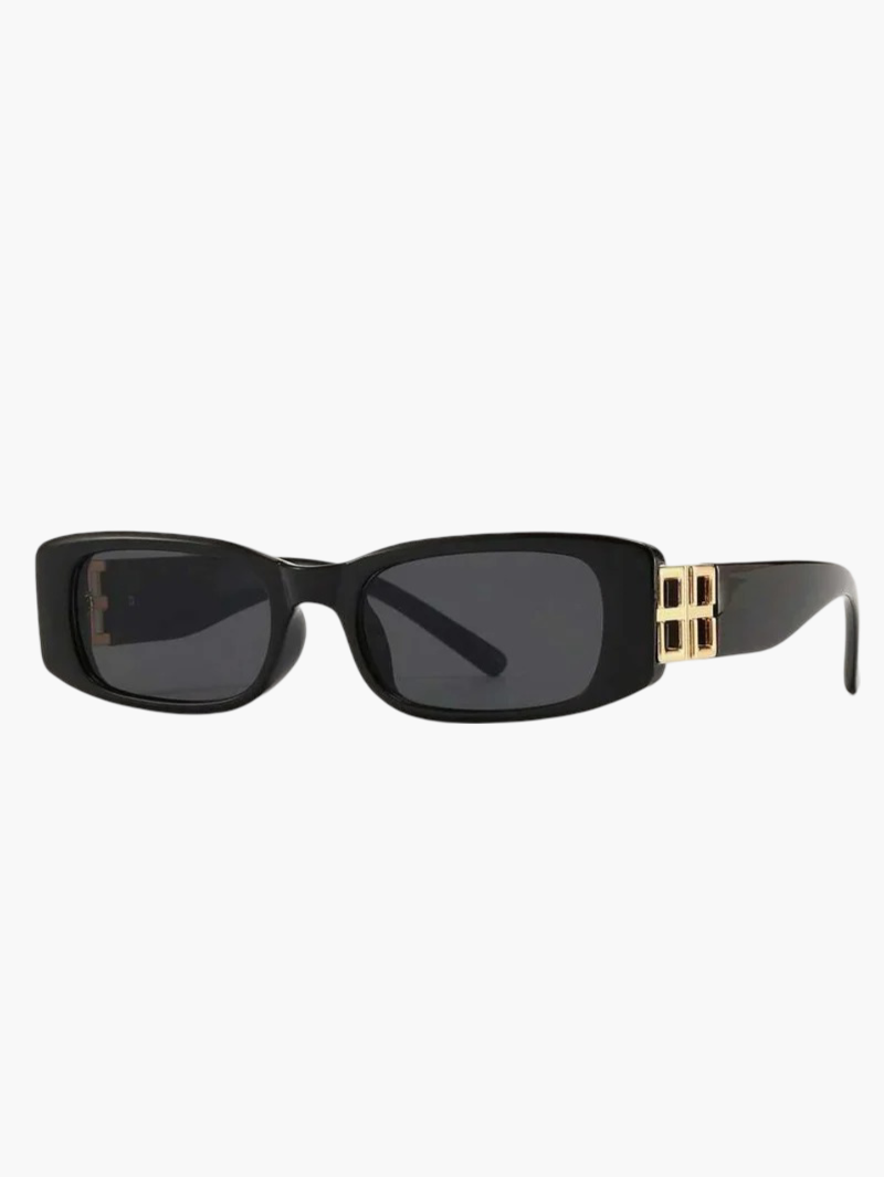 Occhiali da sole, dettaglio logo in metallo color oro, acetato e metallo, nero, Donna