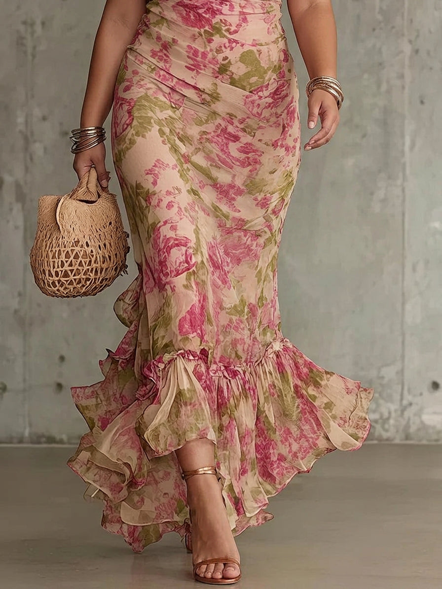 Mae | Vestito Lungo Maxi con Stampa Rose Vintage e Maniche a Palloncino
