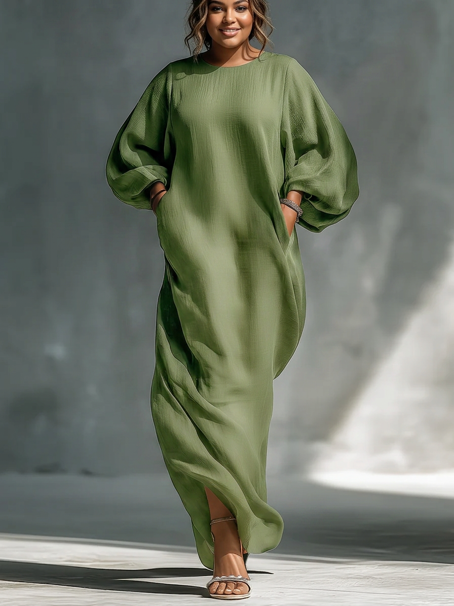 Anika | Abito Lungo Verde con Spalla Scoperta e Manica a Palloncino
