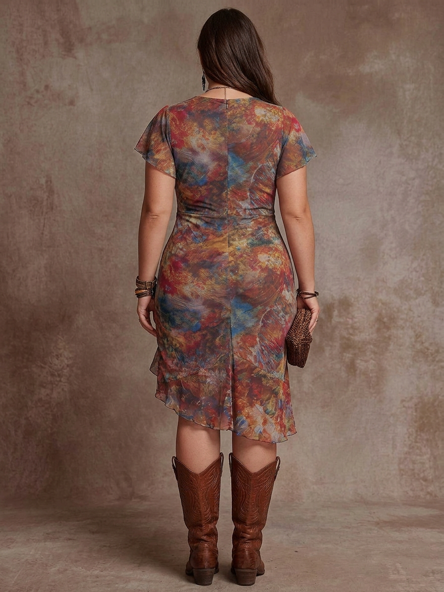 Judy | Abito Midi Plissettato Bohemien con Scollo a V
