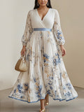 Amalia | Abito Maxi in Chiffon Floreale Bianco con Maniche a Palloncino
