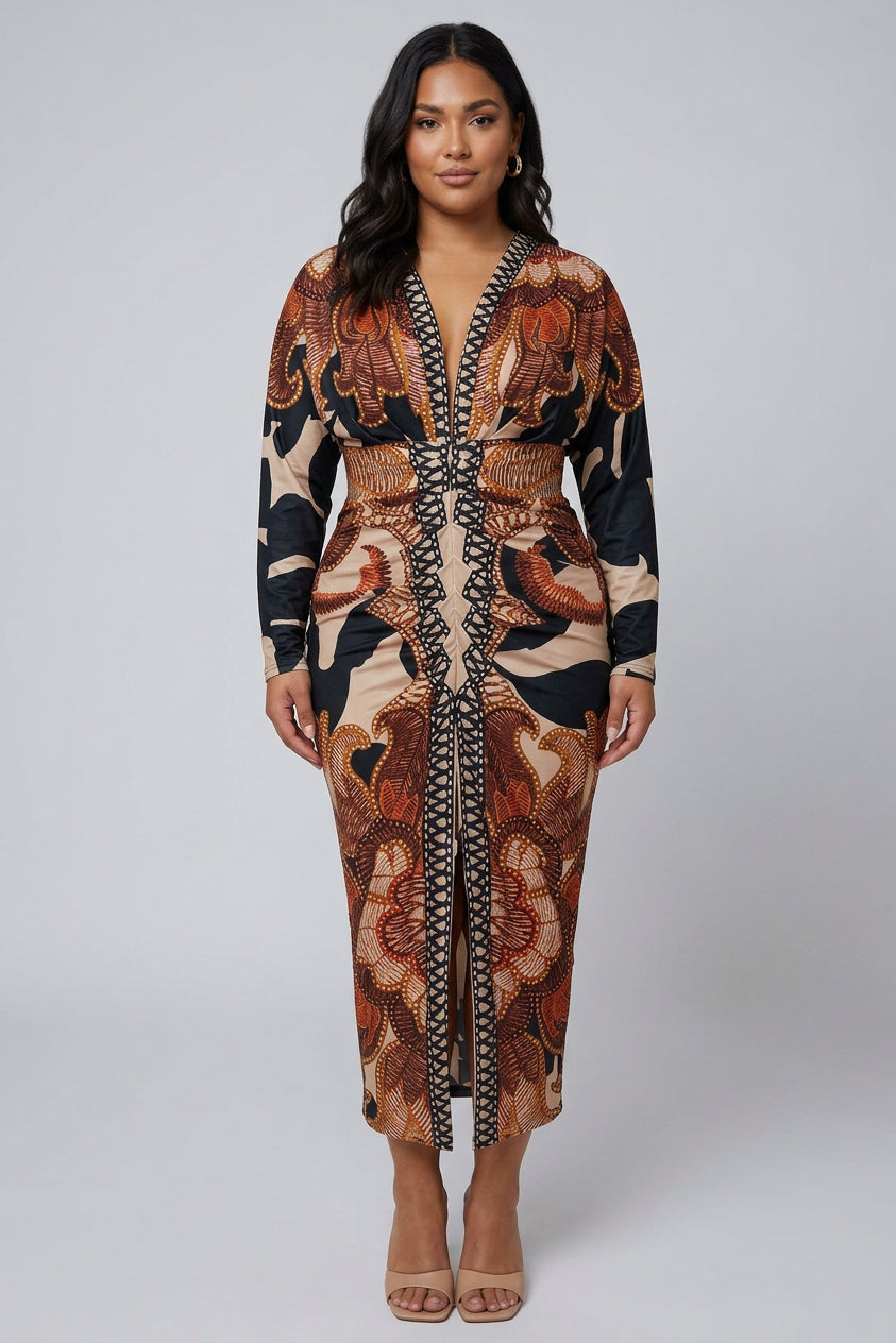 Eva | Abito Midi Dolman con Stampa Sun Escape