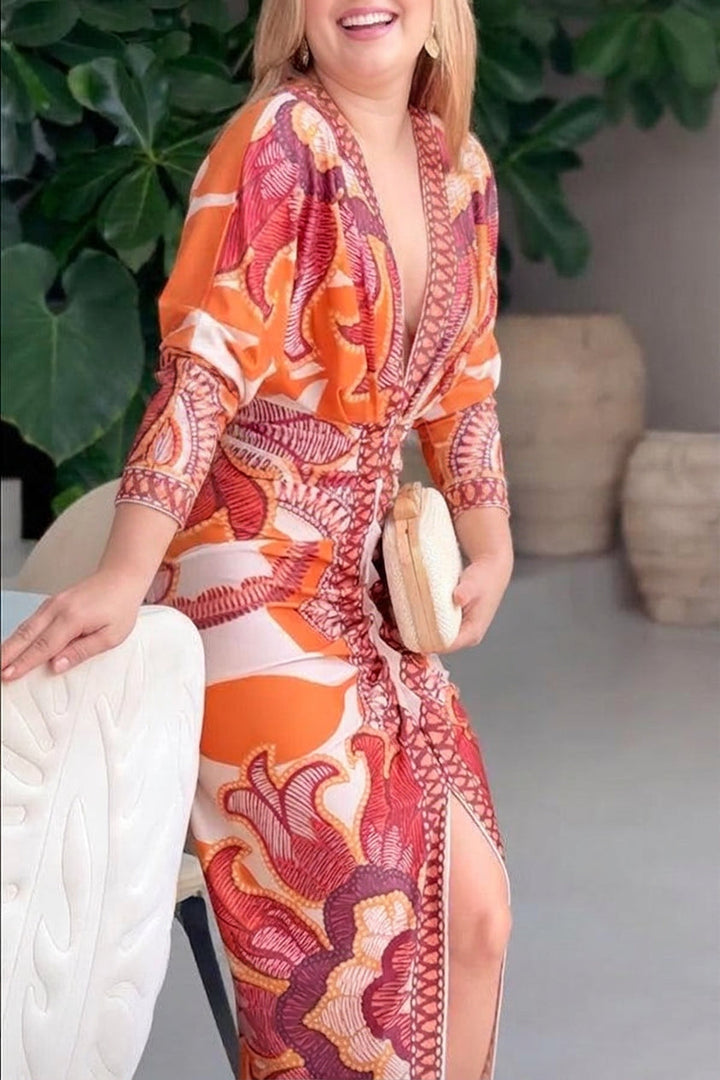 Eva | Abito Midi Dolman con Stampa Sun Escape