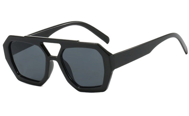 Occhiali da sole, montatura geometrica con doppio ponte, acetato, giallo/marrone, Donna