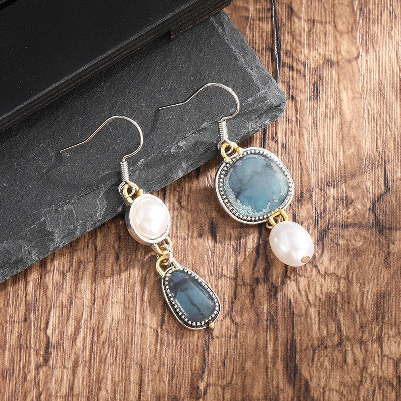 Orecchini Retro in Pietra Naturale Blu