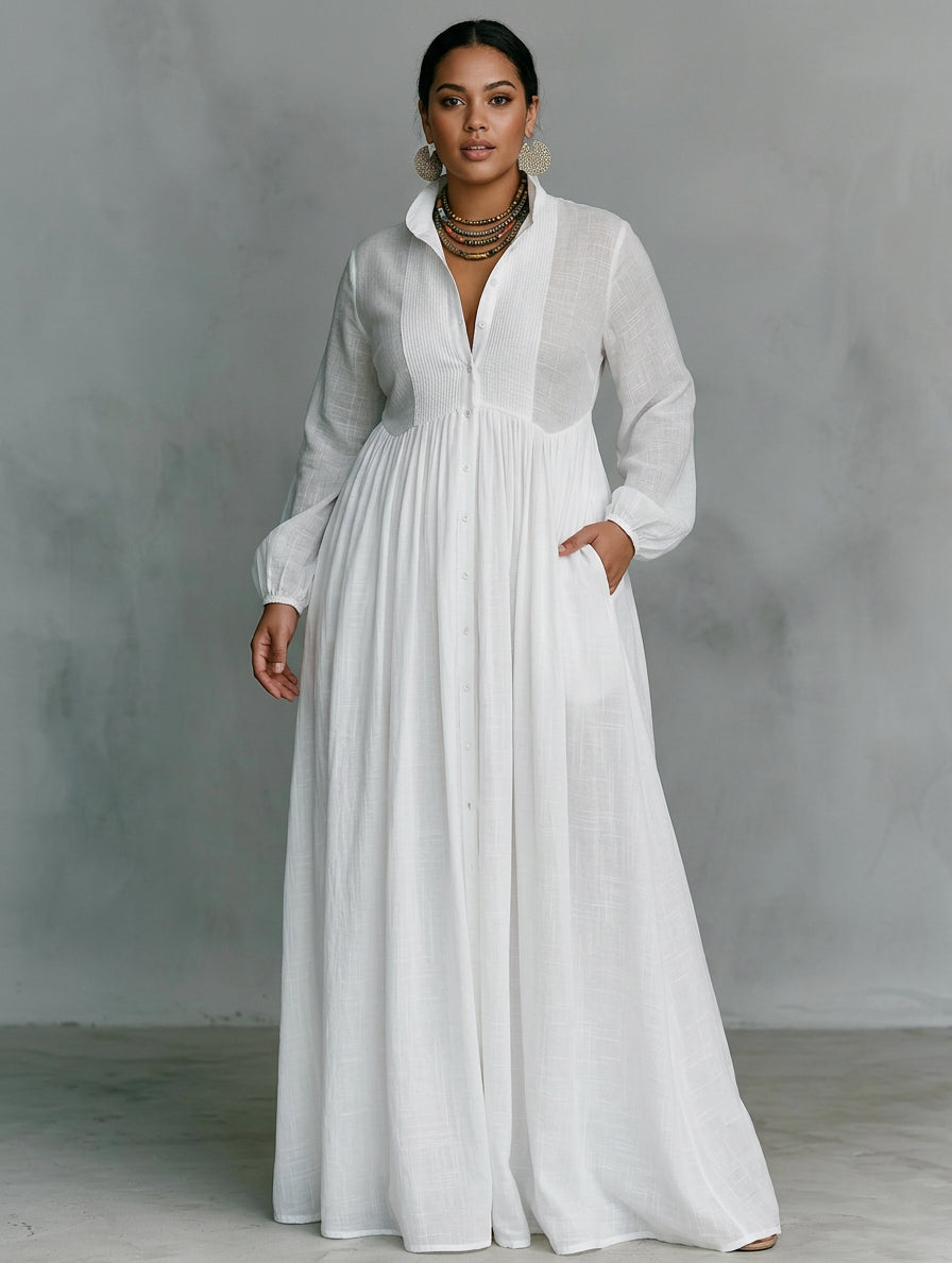 Celine | Abito Maxi Bianco Elegante con Bottoni