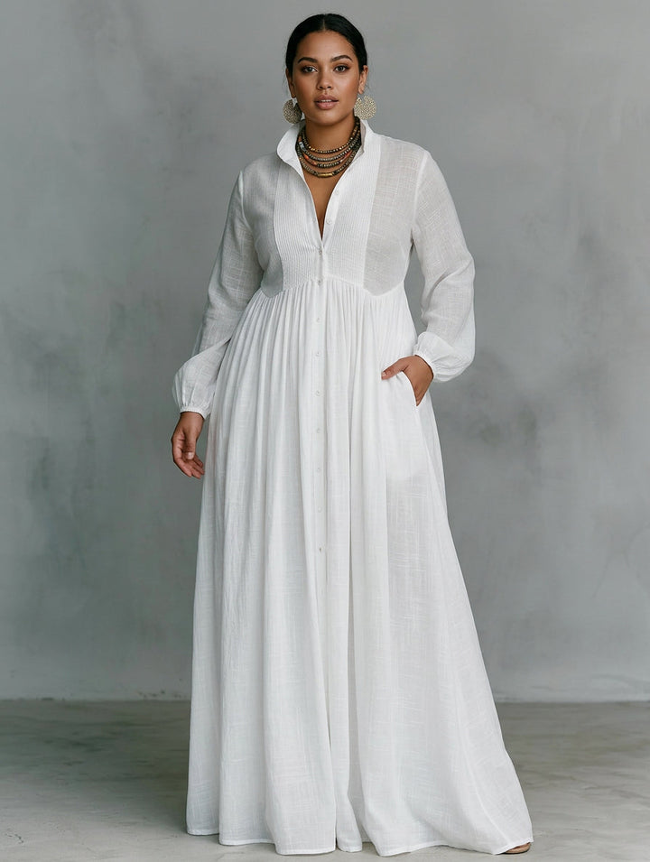 Celine | Abito Maxi Bianco Elegante con Bottoni