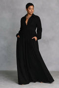 Celine | Abito Maxi Button-Front Nero Fluente