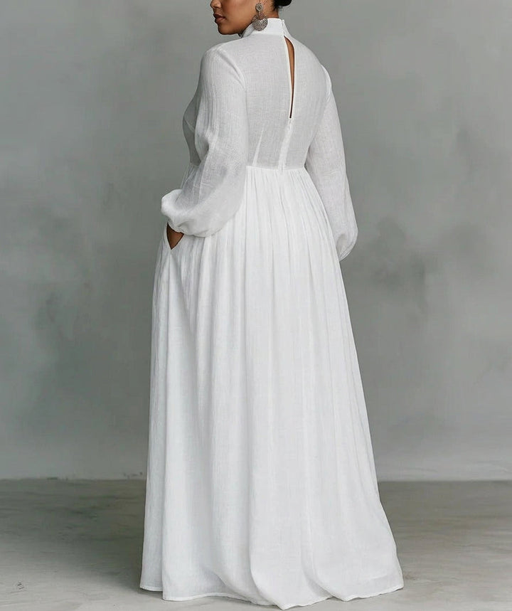 Celine | Abito Maxi Bianco Elegante con Bottoni