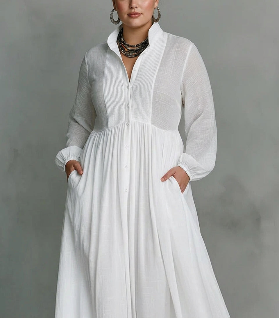 Celine | Abito Maxi Bianco Elegante con Bottoni