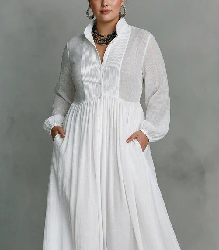 Celine | Abito Maxi Bianco Elegante con Bottoni