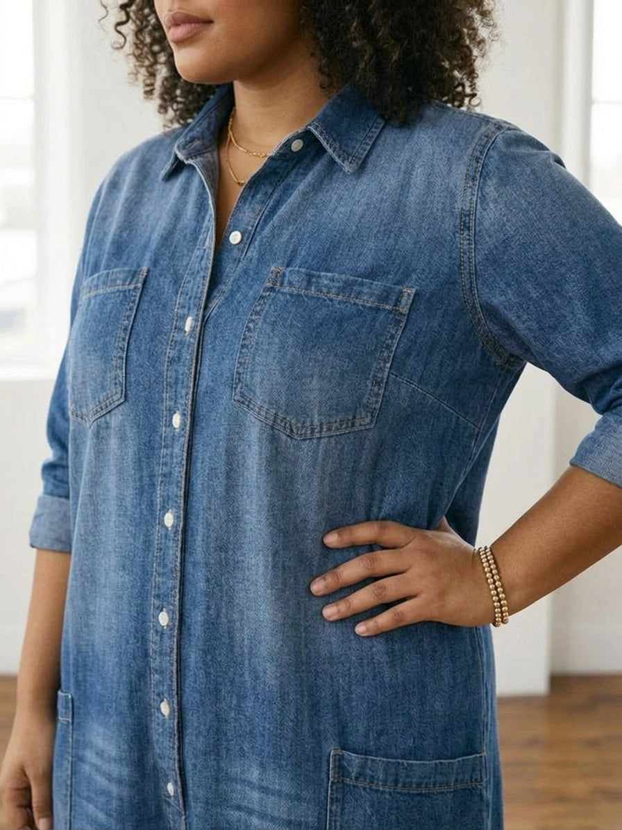 Diana | Tutone in Denim di Cotone Vintage Lavato con Chiusura a Bottoni