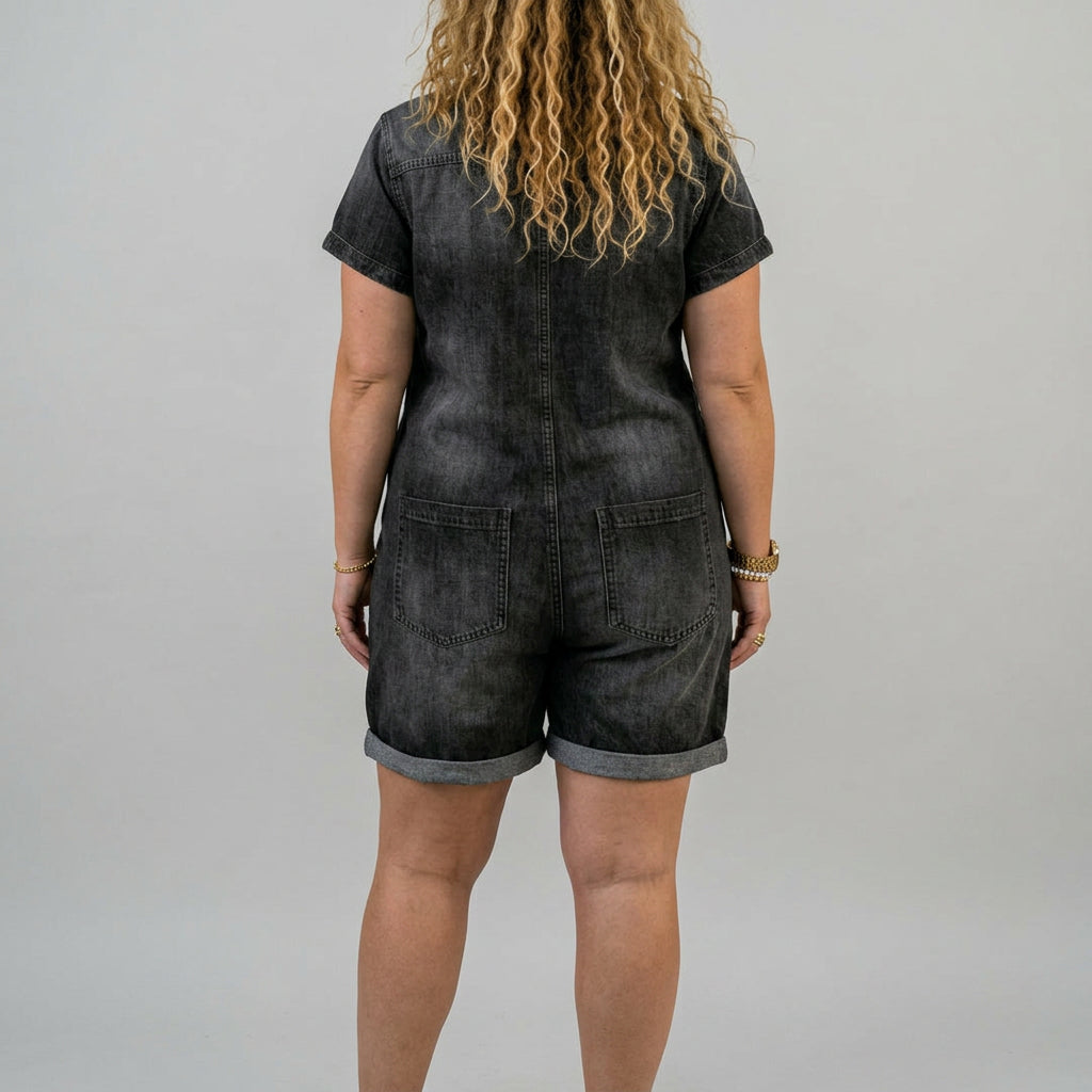 Joan | Salopette Corte Vintage in Denim Effetto Cotone