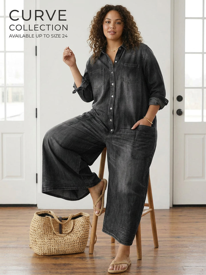 Diana | Tutone in Denim di Cotone Vintage Lavato con Chiusura a Bottoni