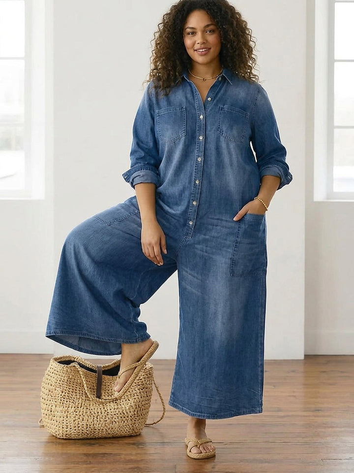 Diana | Tutone in Denim di Cotone Vintage Lavato con Chiusura a Bottoni