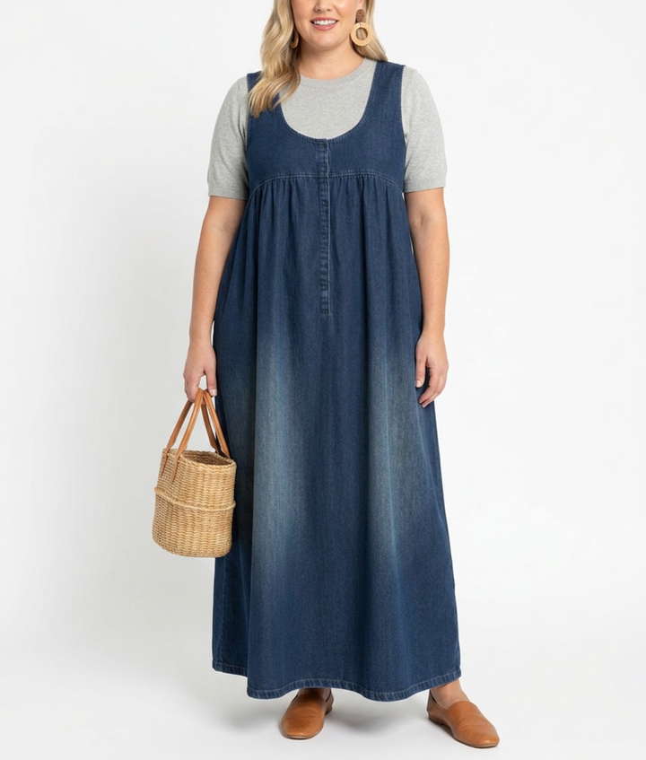Karen | Vestito Lungo in Denim di Cotone Morbido Effetto Vintage Lavato