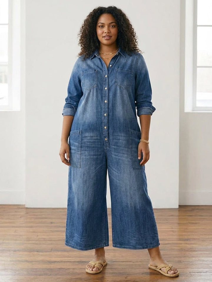 Diana | Tutone in Denim di Cotone Vintage Lavato con Chiusura a Bottoni